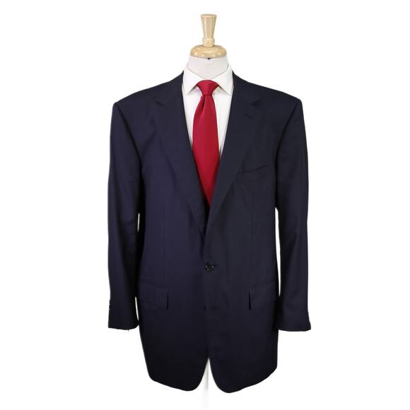 Saint Andrews Navy Blue Herringbone Striped Super 160's Wool 2-Btn Suit 50R - Picture 1 of 12